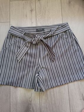 NYC Gray and White Striped Paperbag Tie-Waist Bermuda Shorts